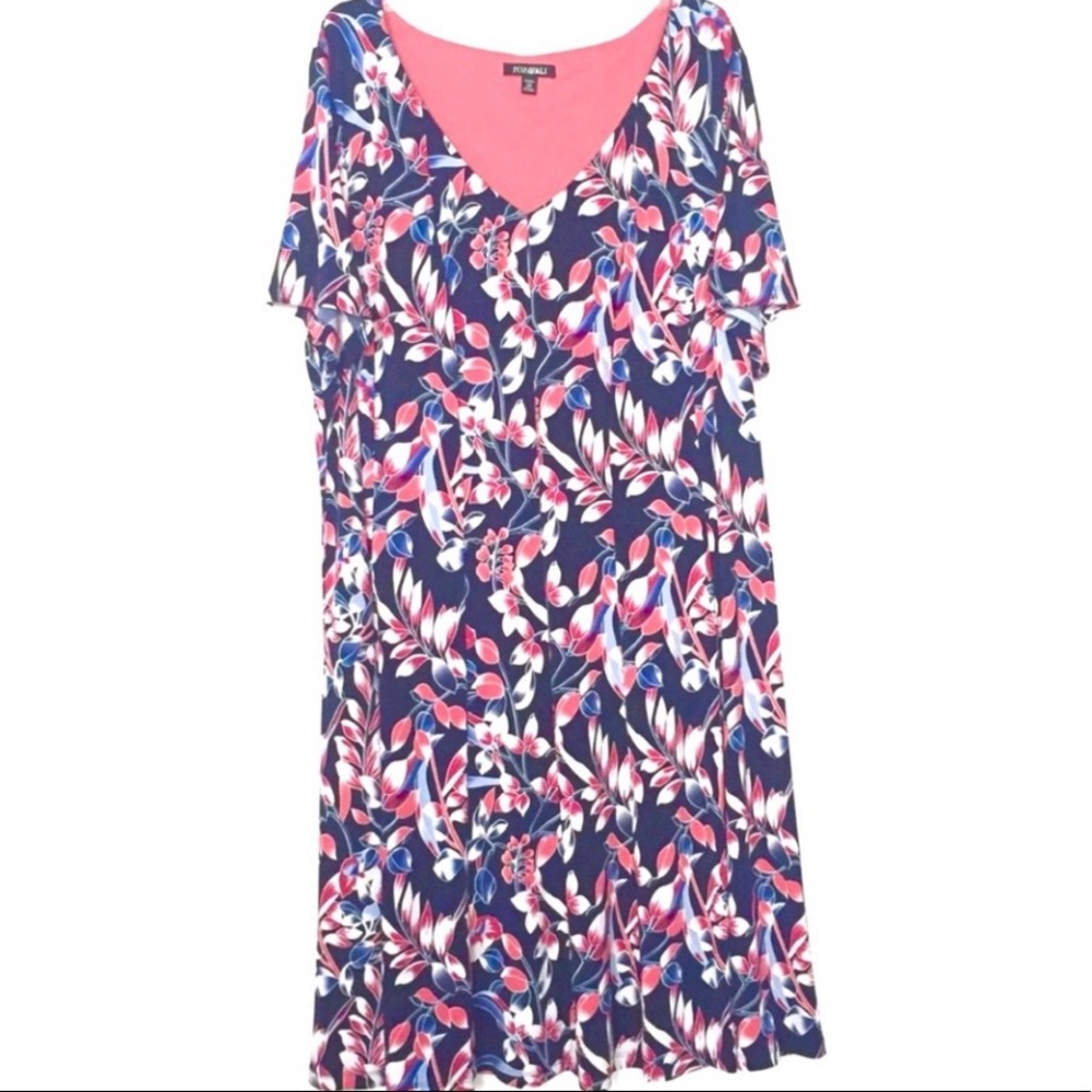 Roz & Ali Floral V-neck Short Sleeve Midi Dress 22